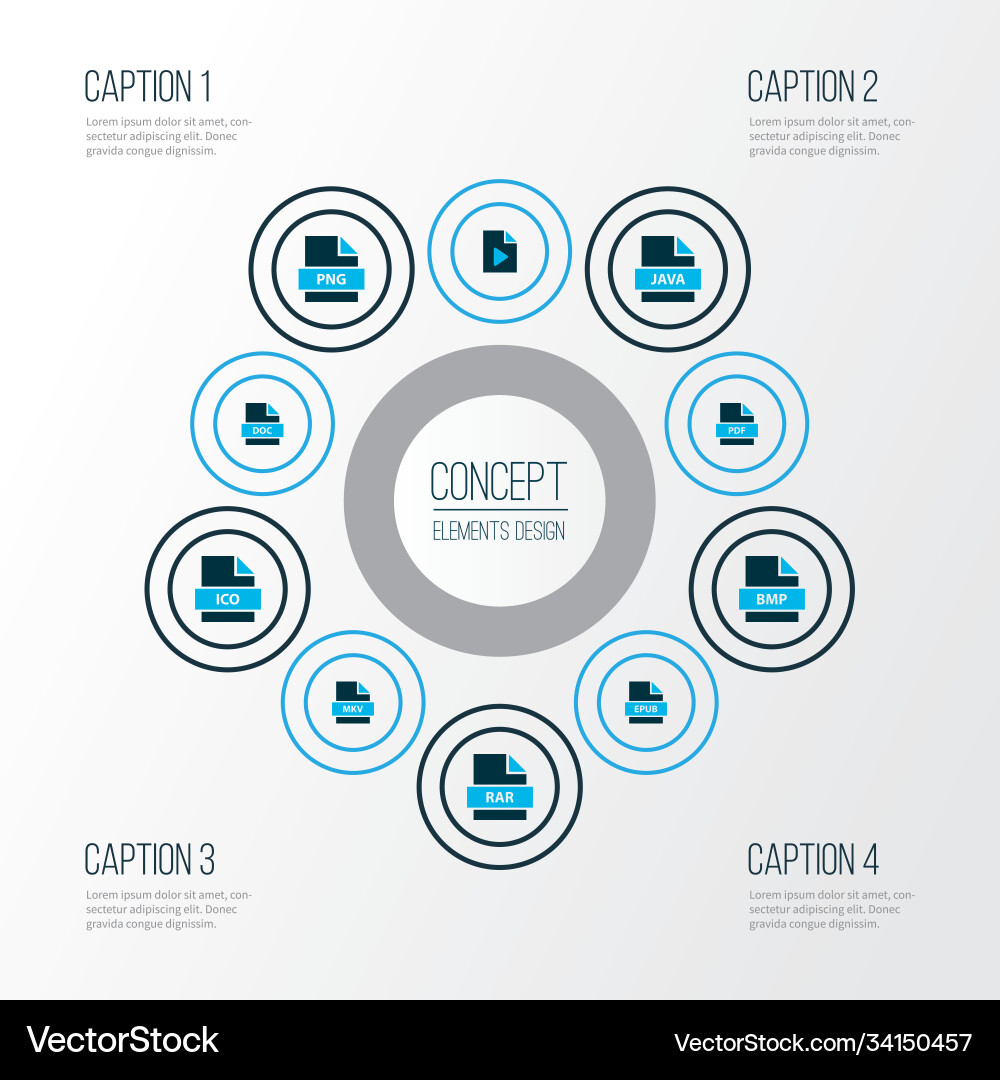 Document icons colored set with file epub Document icons colored set with file epub vector image