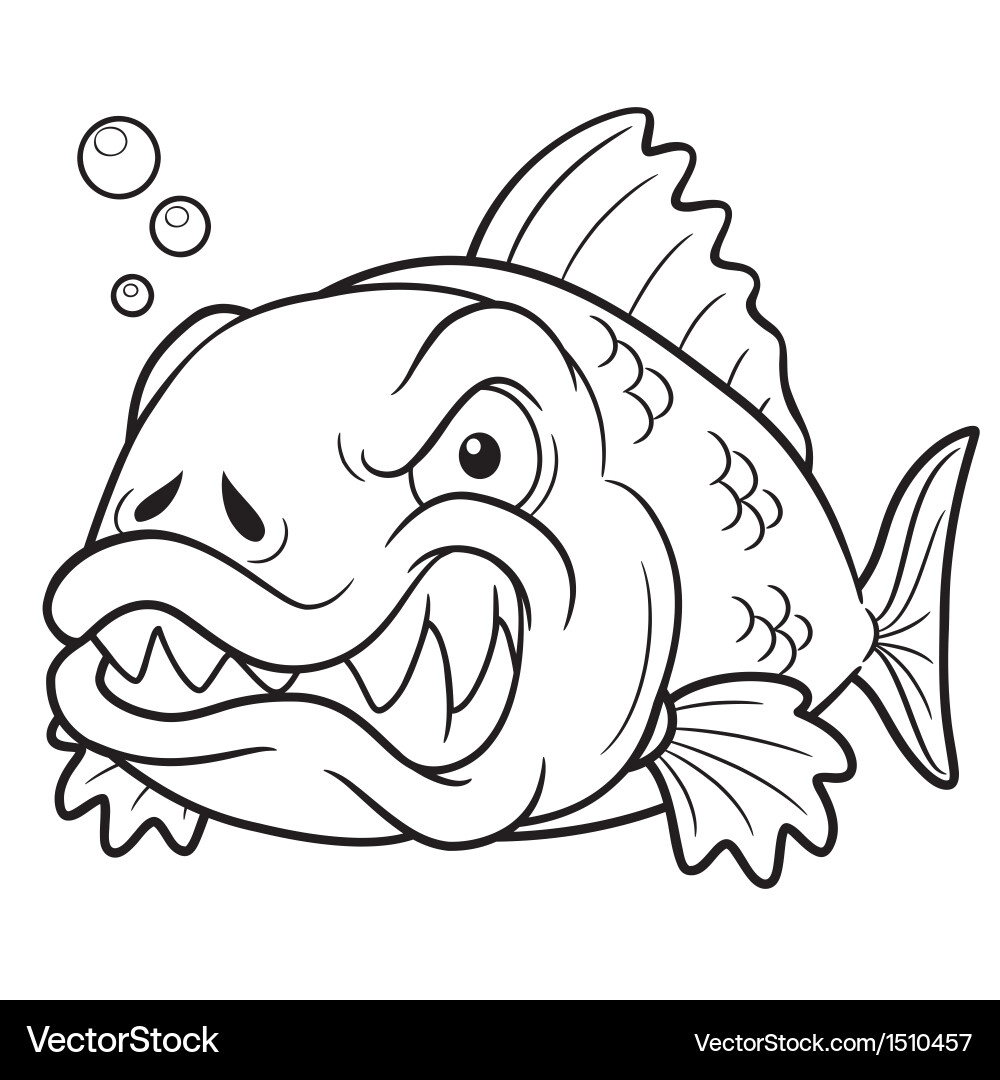 Fish angry outline Royalty Free Vector Image - VectorStock