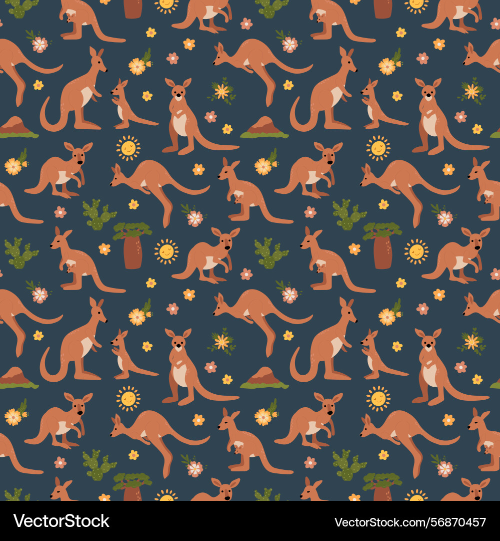 Kangaroo and joey seamless pattern Kangaroo and joey seamless pattern vector image