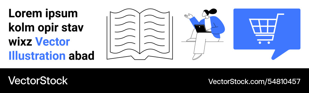 Lorem ipsum text with open book person working Lorem ipsum text with open book person working vector image