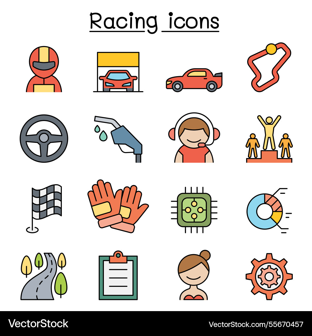 Racing icon set in color line style Racing icon set in color line style vector image