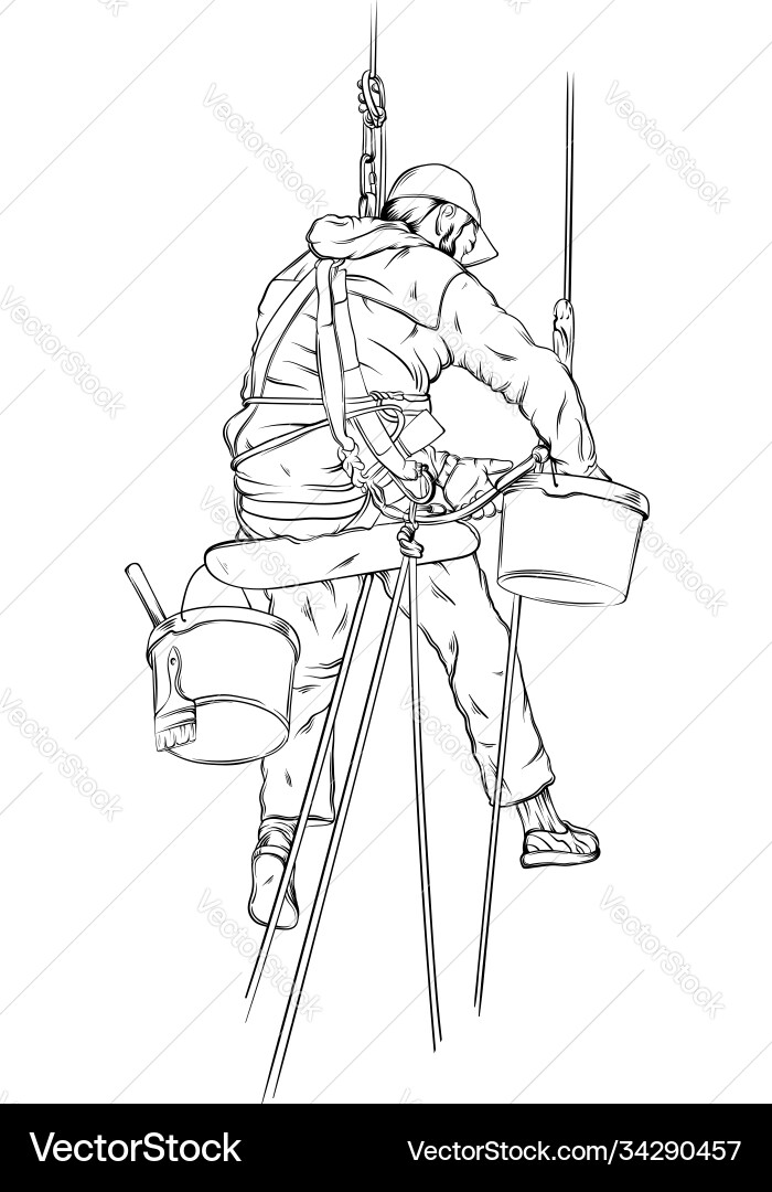Realistic decorator in working process made vector image