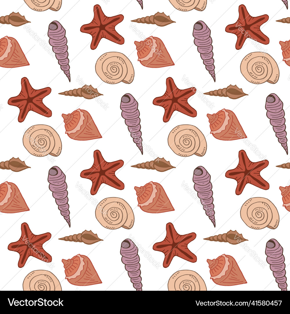 Seamless pattern with multicolored sea shells vector image