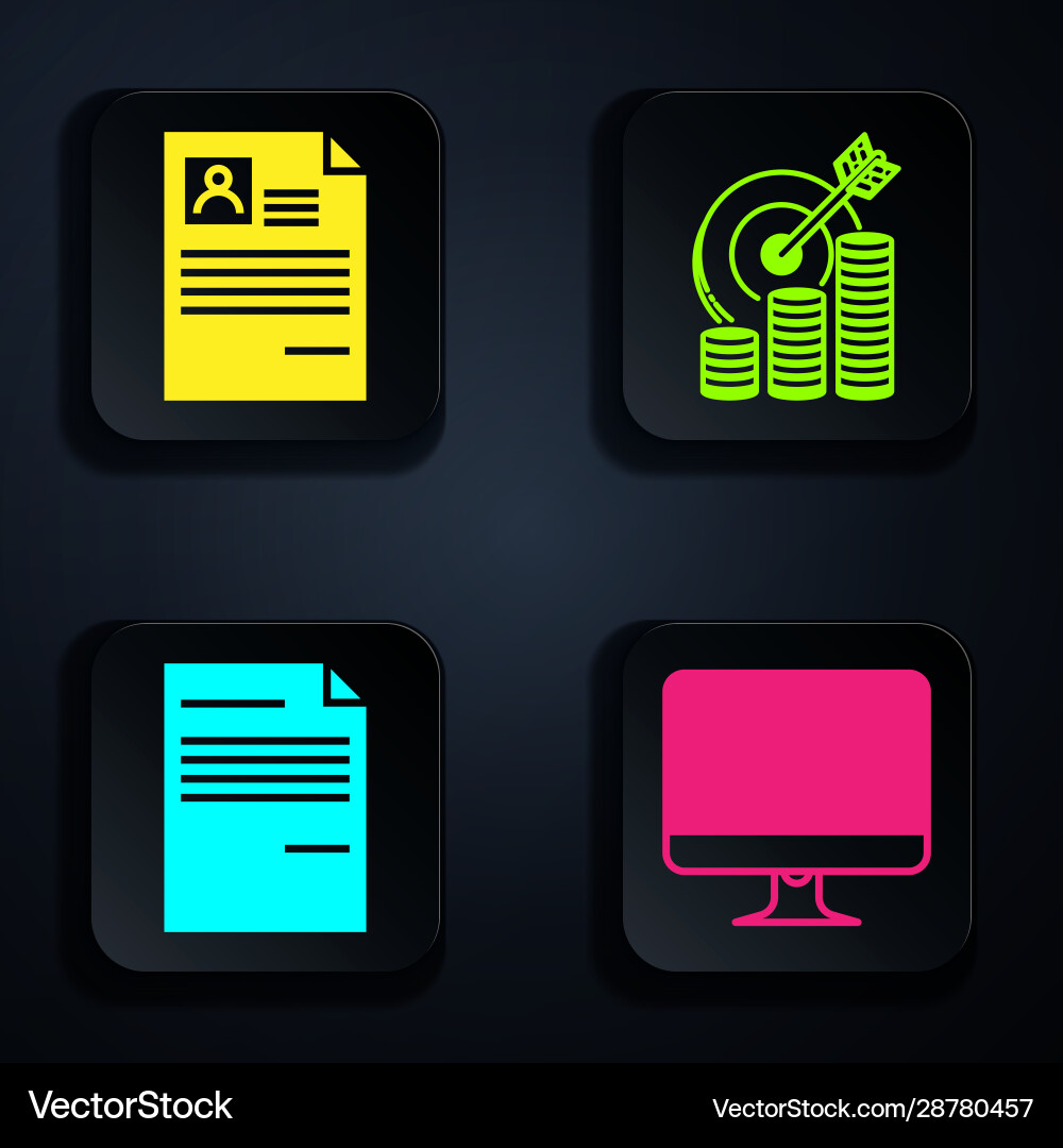 Set computer monitor screen resume document Set computer monitor screen resume document vector image