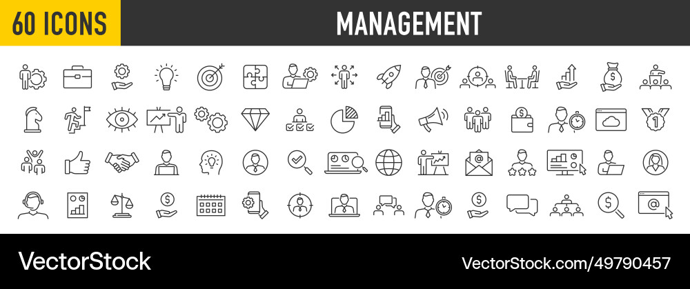 Set of 60 management web icons in line style Vector Image