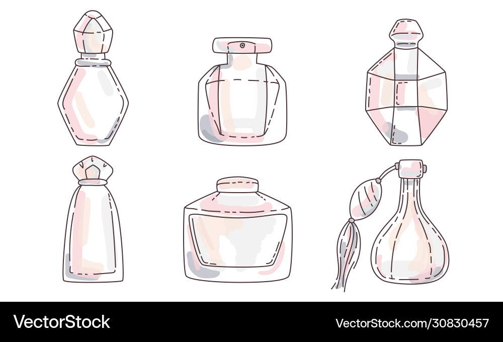 Set transparent perfume bottles in different Set transparent perfume bottles in different vector image