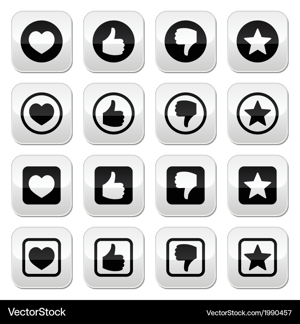 Thumb Up & Heart Icons - Set of Buttons Vector Image