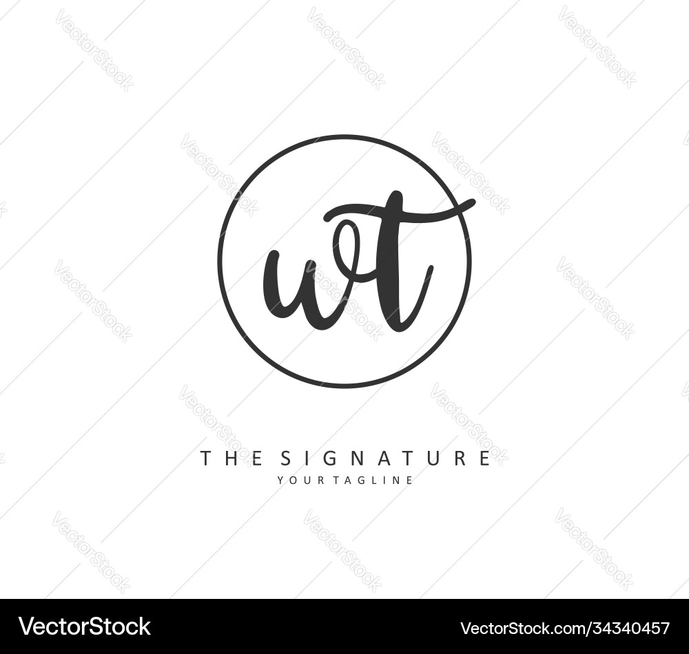 W t wt initial letter handwriting and signature Vector Image