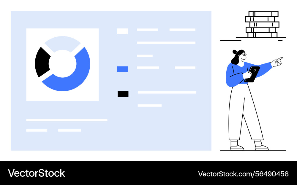 Analyst presenting data insights with pie chart Analyst presenting data insights with pie chart vector image