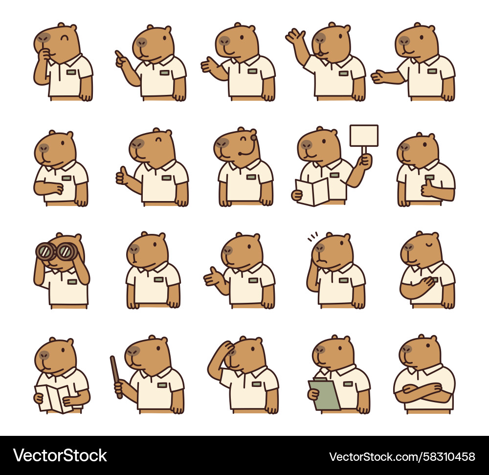 Capybara Guide Character Set - Diverse Poses Vector Image
