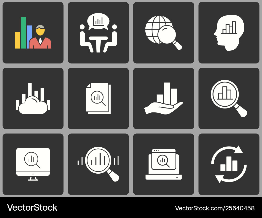 Data analysis icon set on black background Data analysis icon set on black background vector image