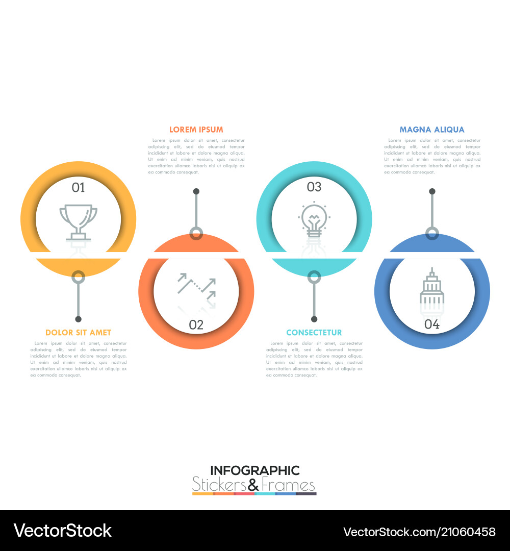 Four colorful round elements connected with text Four colorful round elements connected with text vector image