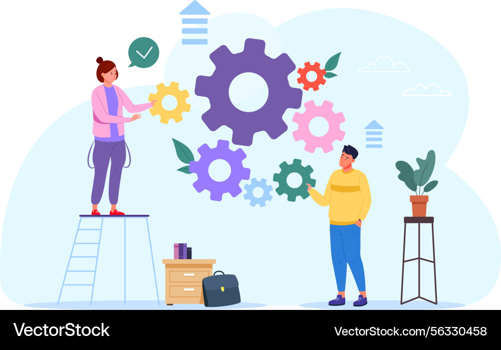People implementation work workflow team gear People implementation work workflow team gear vector image