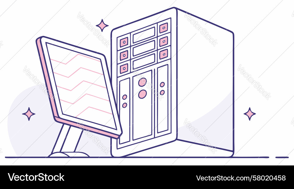 Server Rack with Monitor Setup Vector Image