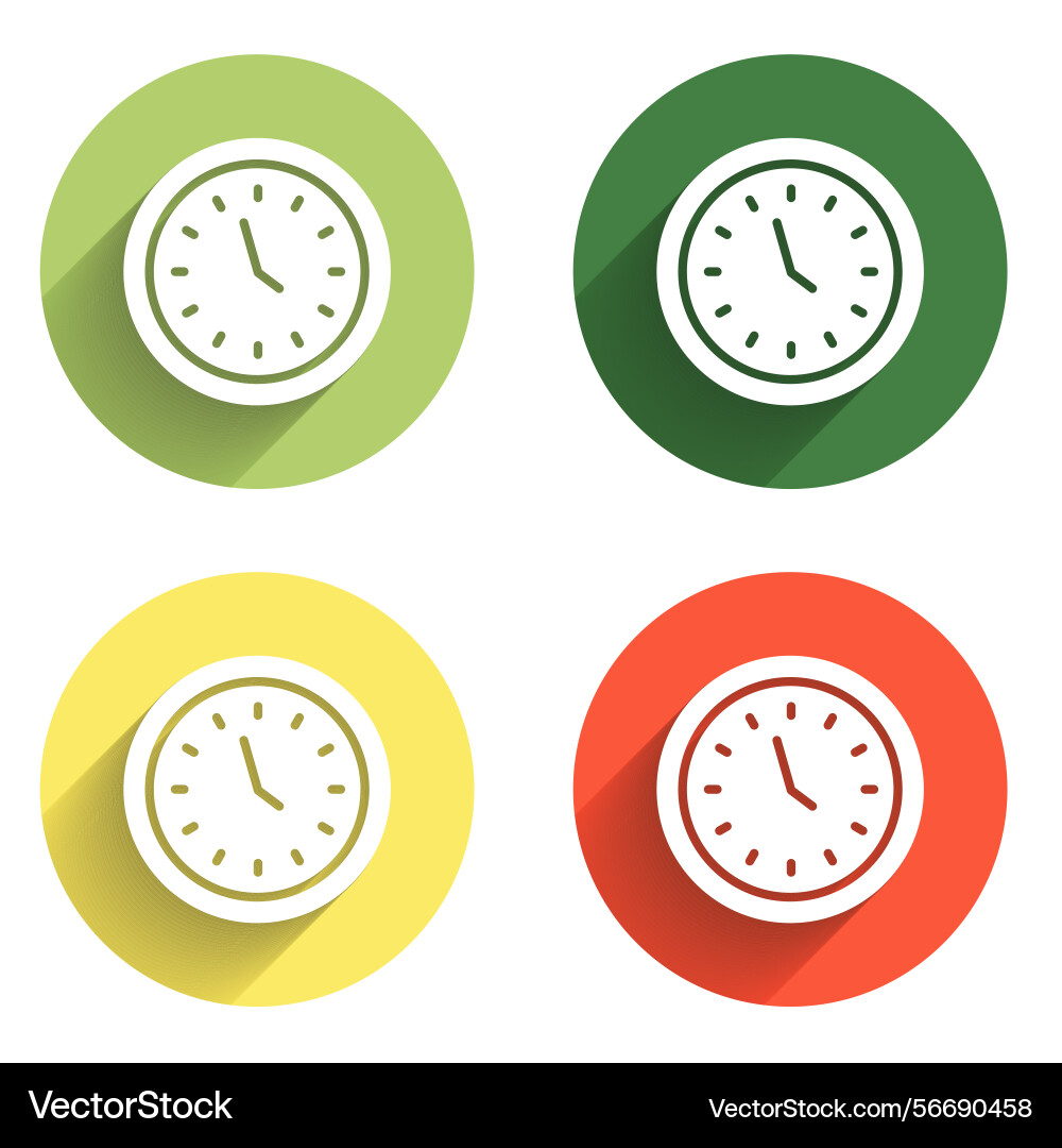 Set clock icon isolated with long shadow Set clock icon isolated with long shadow Vector Image