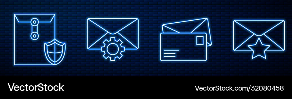 Set line envelope with shield setting Set line envelope with shield setting vector image