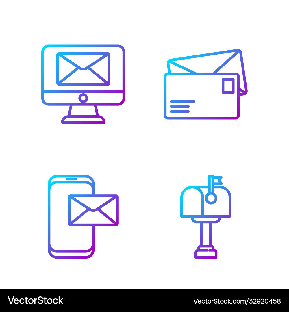 Set line mail box mobile and envelope monitor Set line mail box mobile and envelope monitor vector image