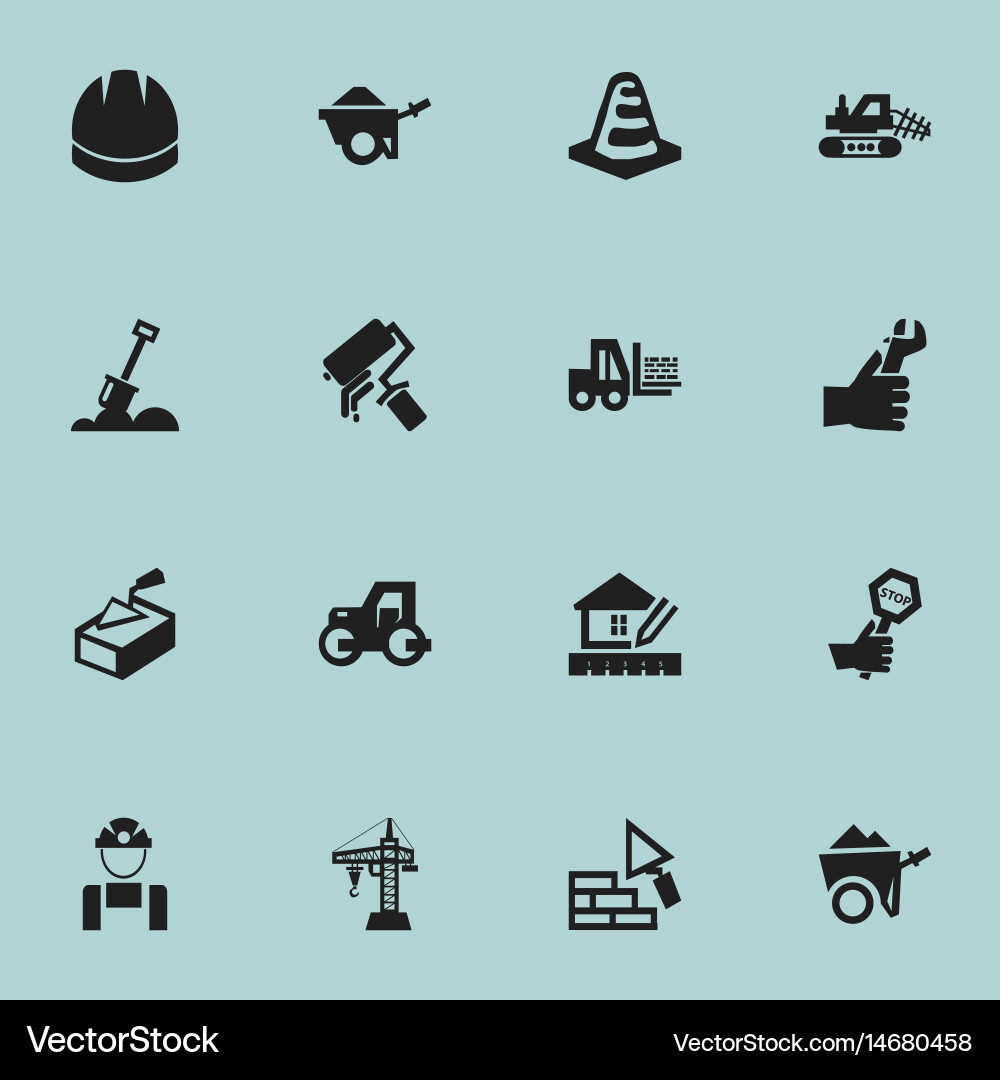 Set of 16 editable building icons includes vector image