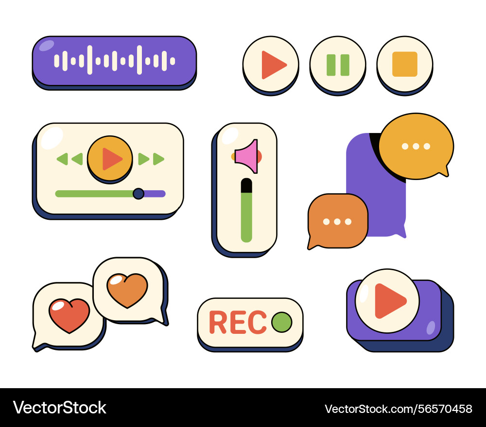 Set of audio record interface element ui Set of audio record interface element ui vector image