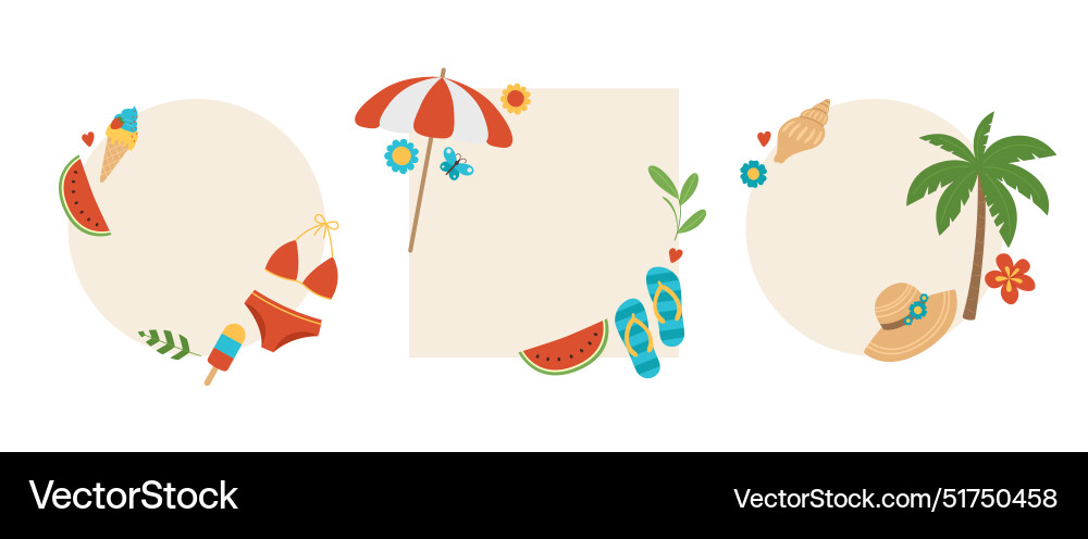 Set of frames with summer elements Set of frames with summer elements vector image