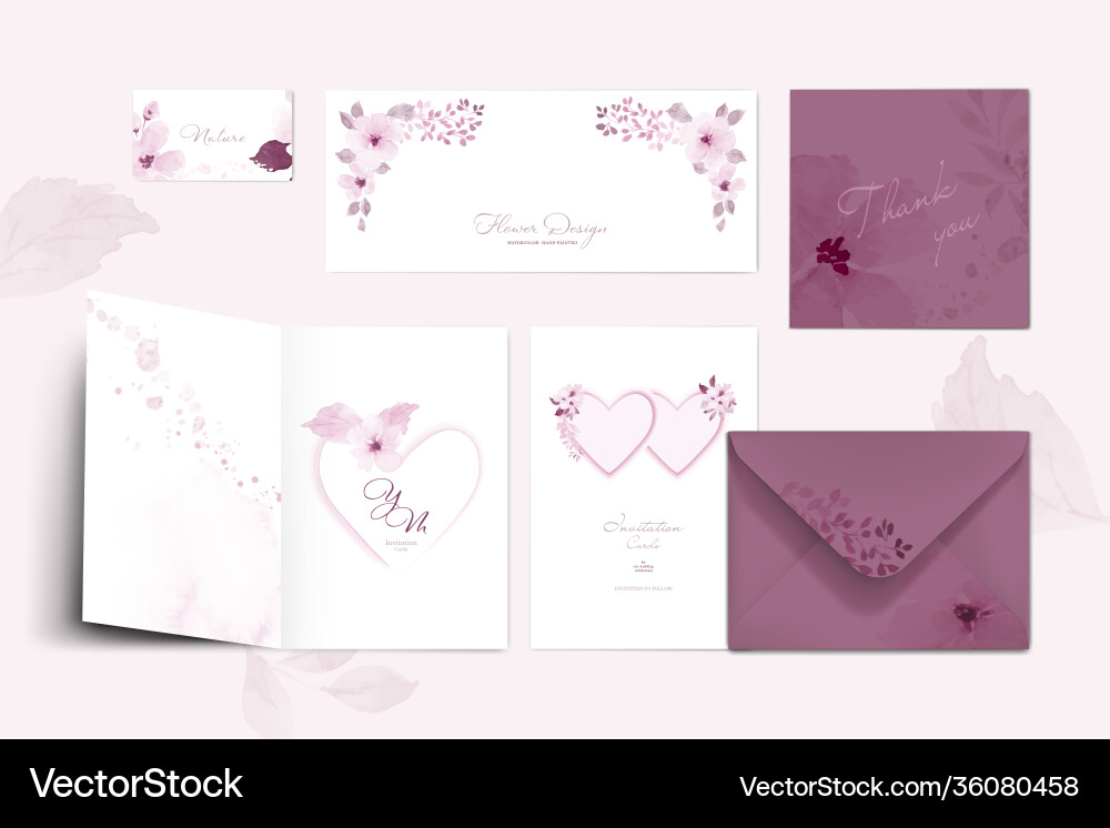 Set pastel pink card template with floral Set pastel pink card template with floral vector image