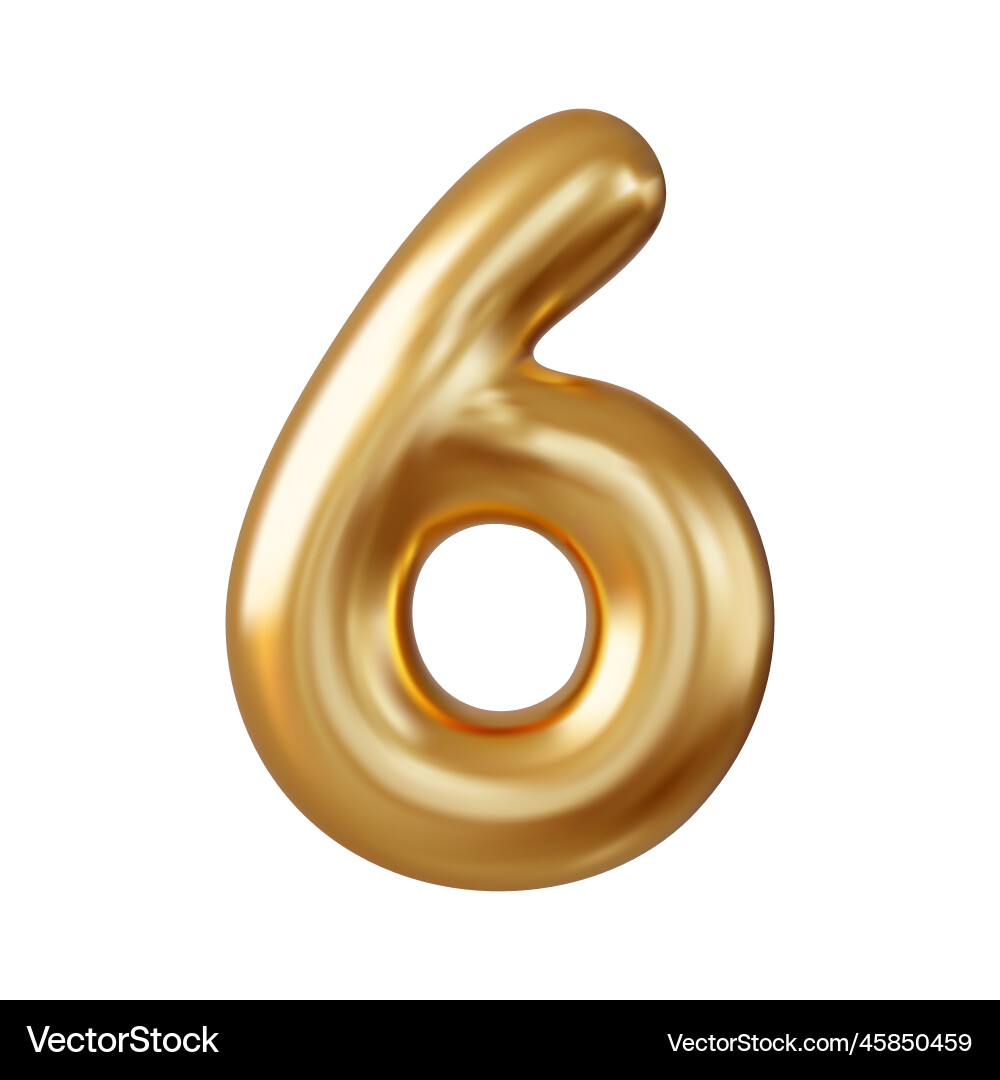 3d number 6 six sign gold color 3d number 6 six sign gold color vector image