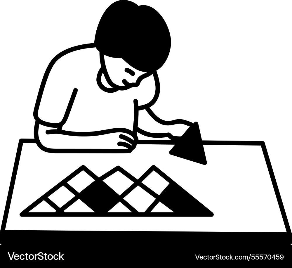 A character solving puzzle game hand drawn icon vector image