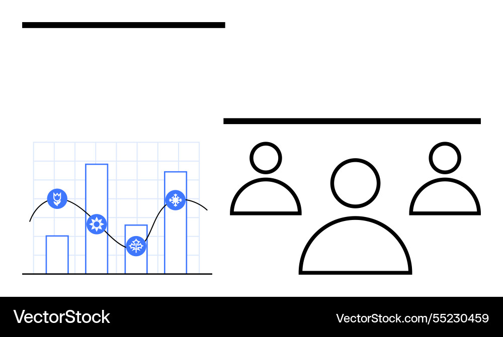 Bar graph with line chart and team icons Bar graph with line chart and team icons vector image