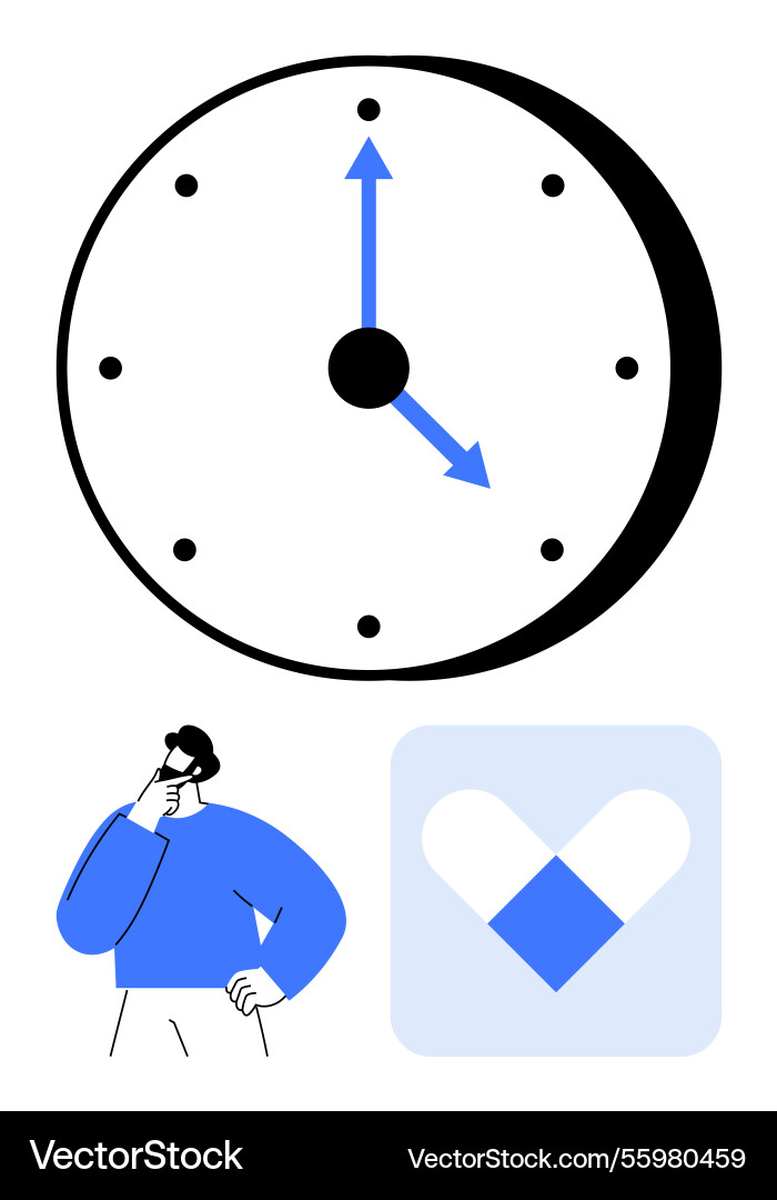 Concept of time management with clock thoughtful Concept of time management with clock thoughtful vector image