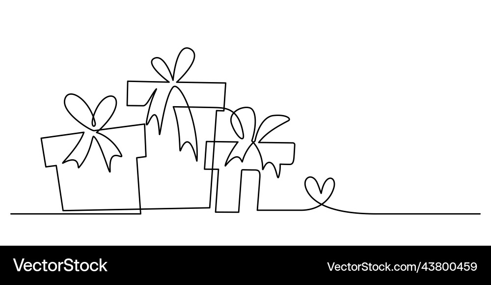 Continuous line drawing of gift boxes set minimal