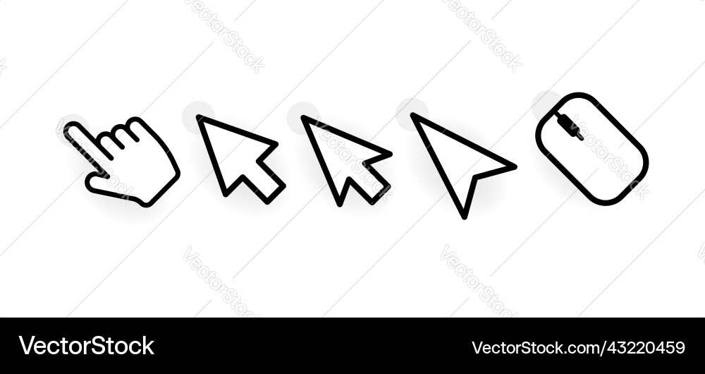 Cursor mouse icon set on white background click Cursor mouse icon set on white background click Vector Image