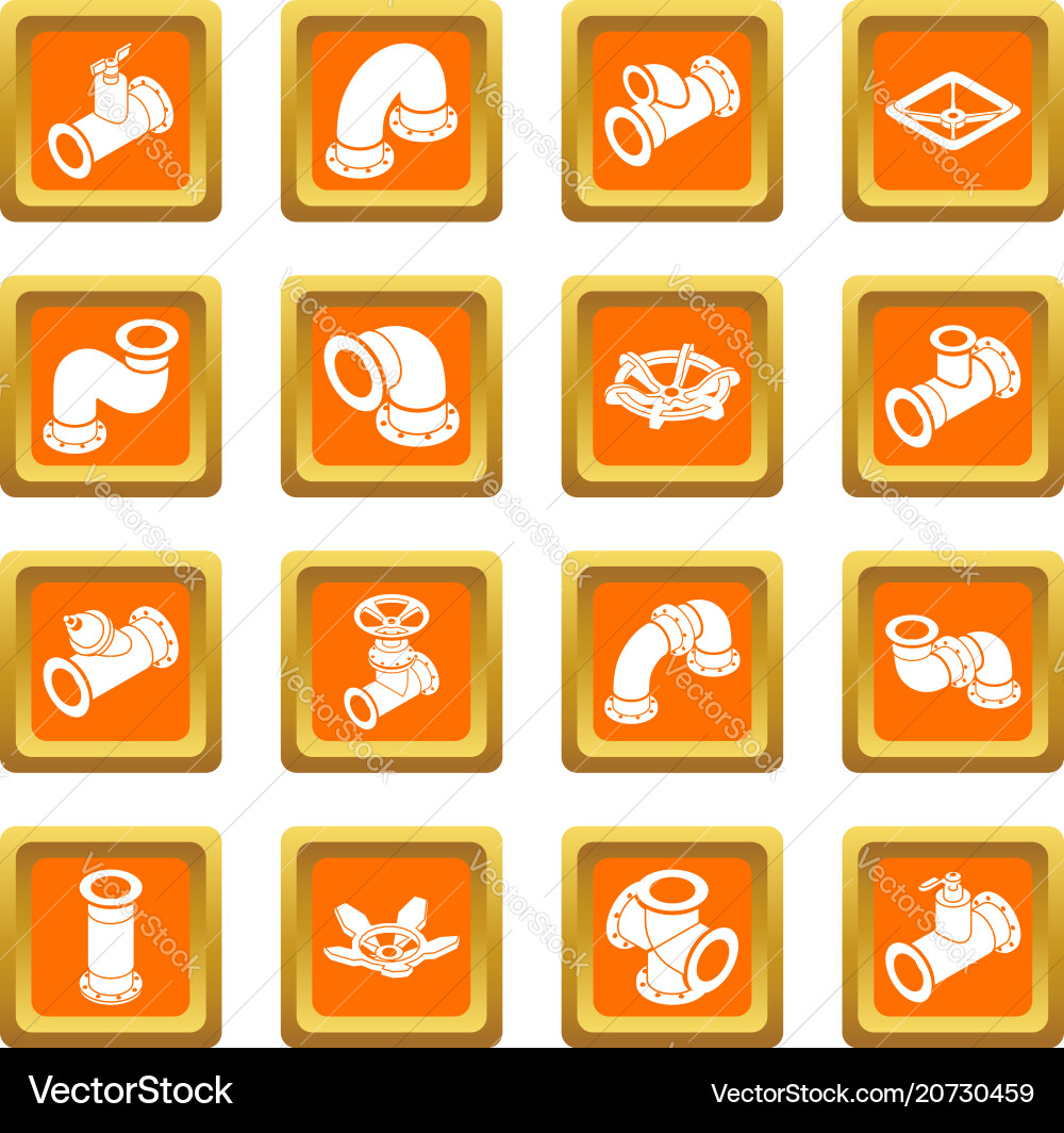 Pipeline constructor icons set orange square Pipeline constructor icons set orange square vector image