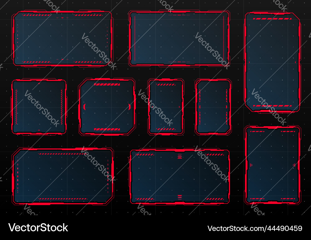 Red hud danger warning and alert attention frames Red hud danger warning and alert attention frames vector image
