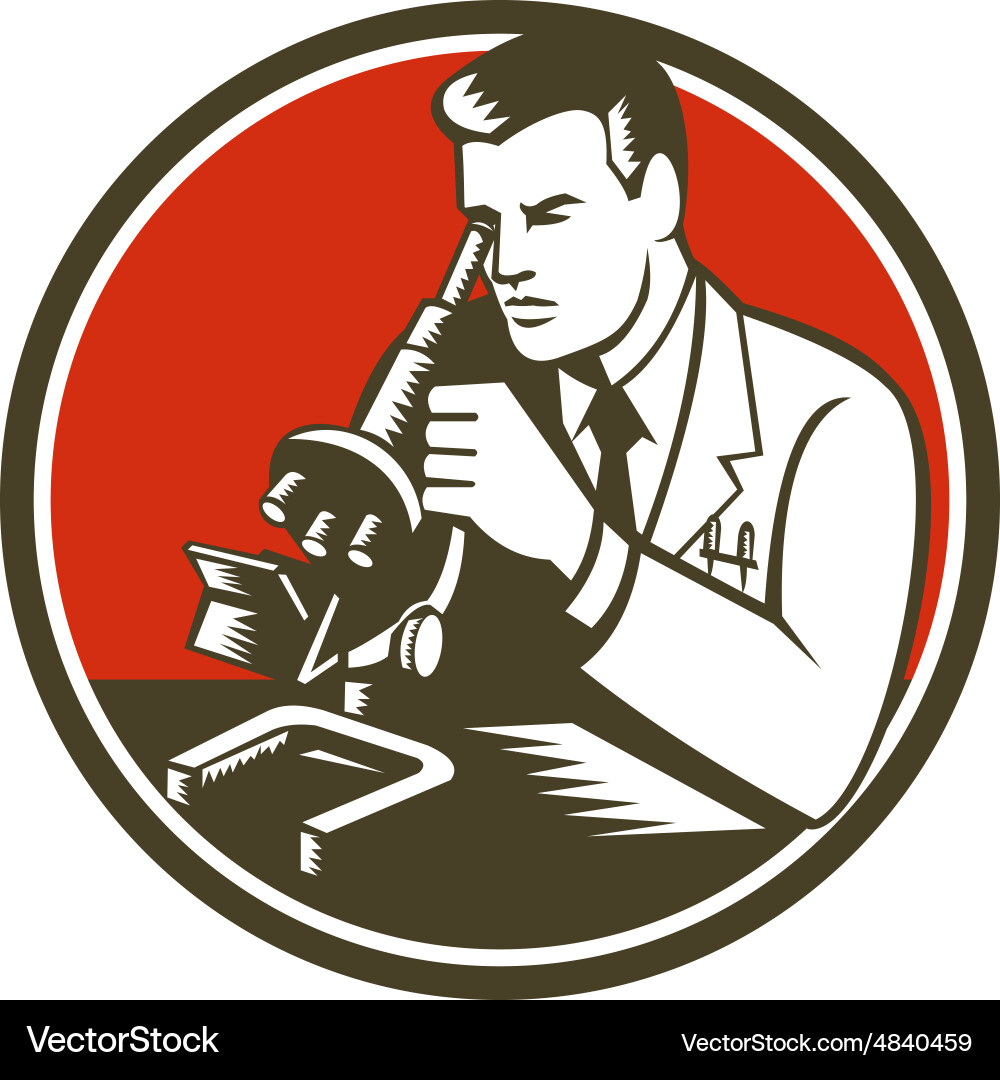 Retro Scientist with Microscope vector image