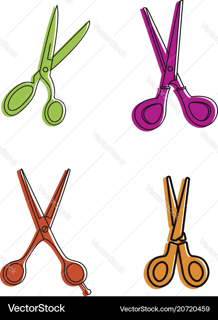 Scissors icon set color outline style Scissors icon set color outline style vector image