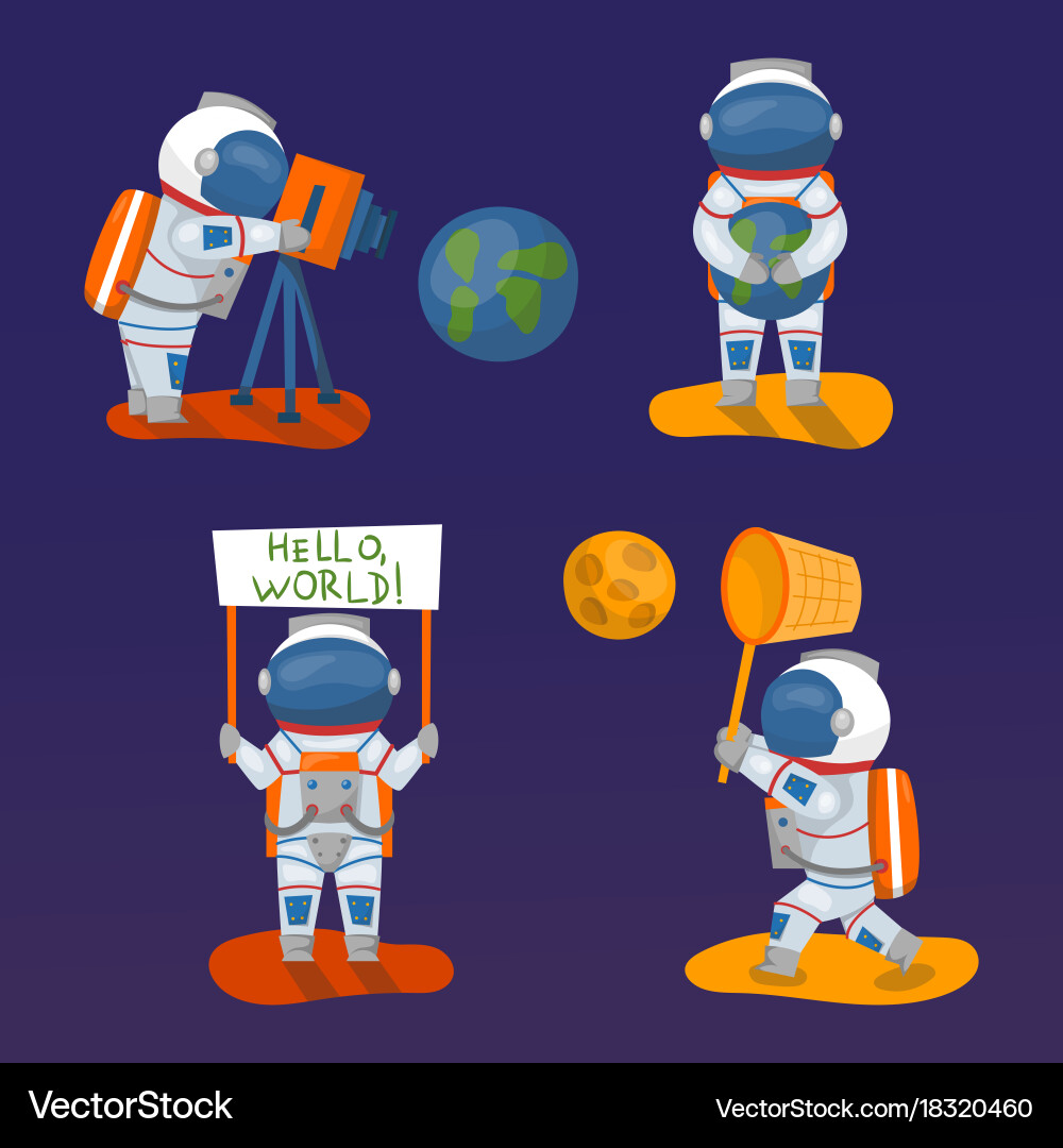 Astronauts in space working character vector image