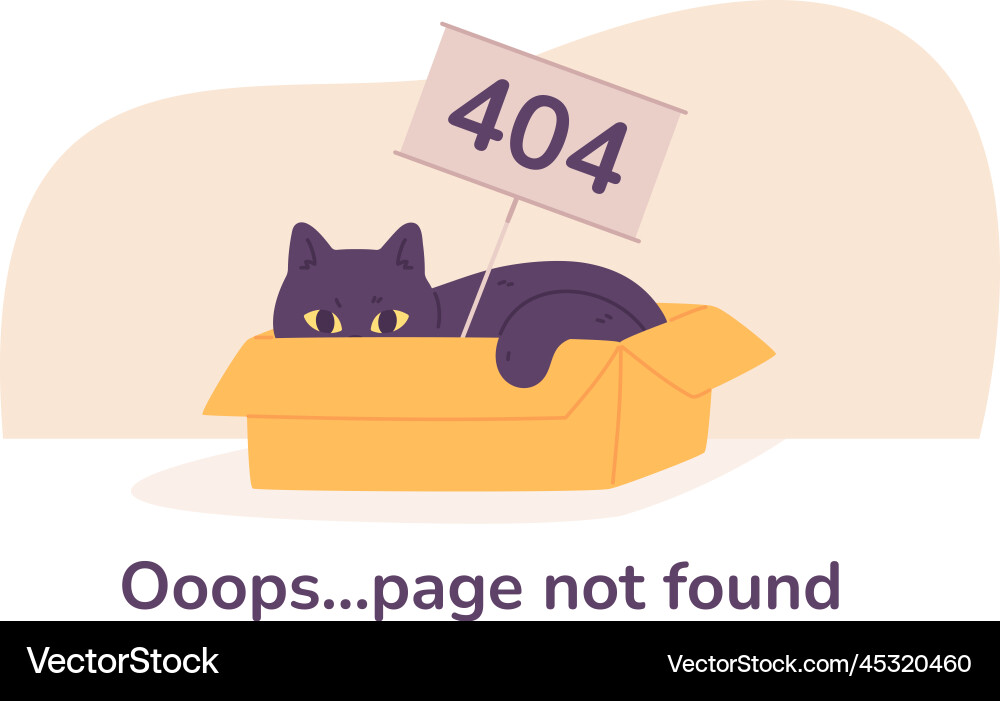 Cat error page asleep kitten in box with 404 sign Cat error page asleep kitten in box with 404 sign Vector Image