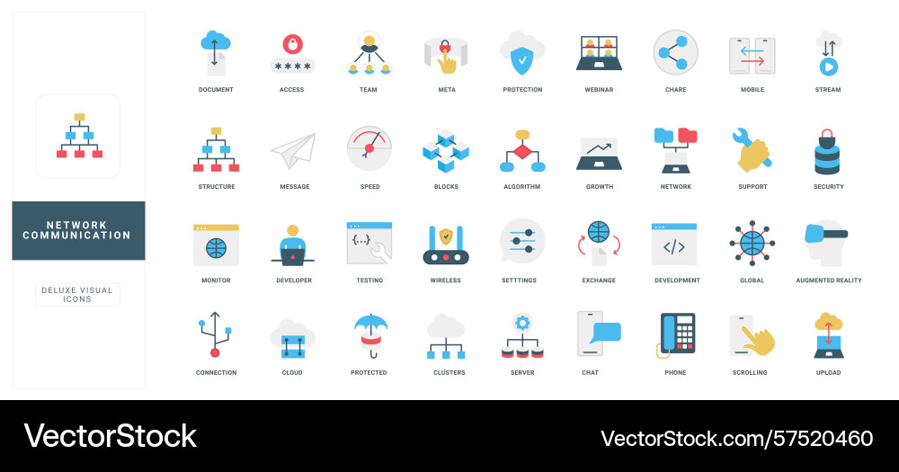 Flat network communication icons for digital use Flat network communication icons for digital use Vector Image