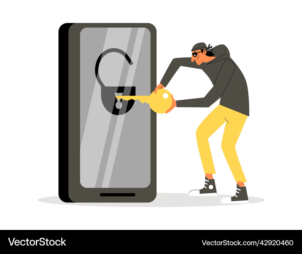 Hacker intruder hacking phone security system flat Hacker intruder hacking phone security system flat vector image
