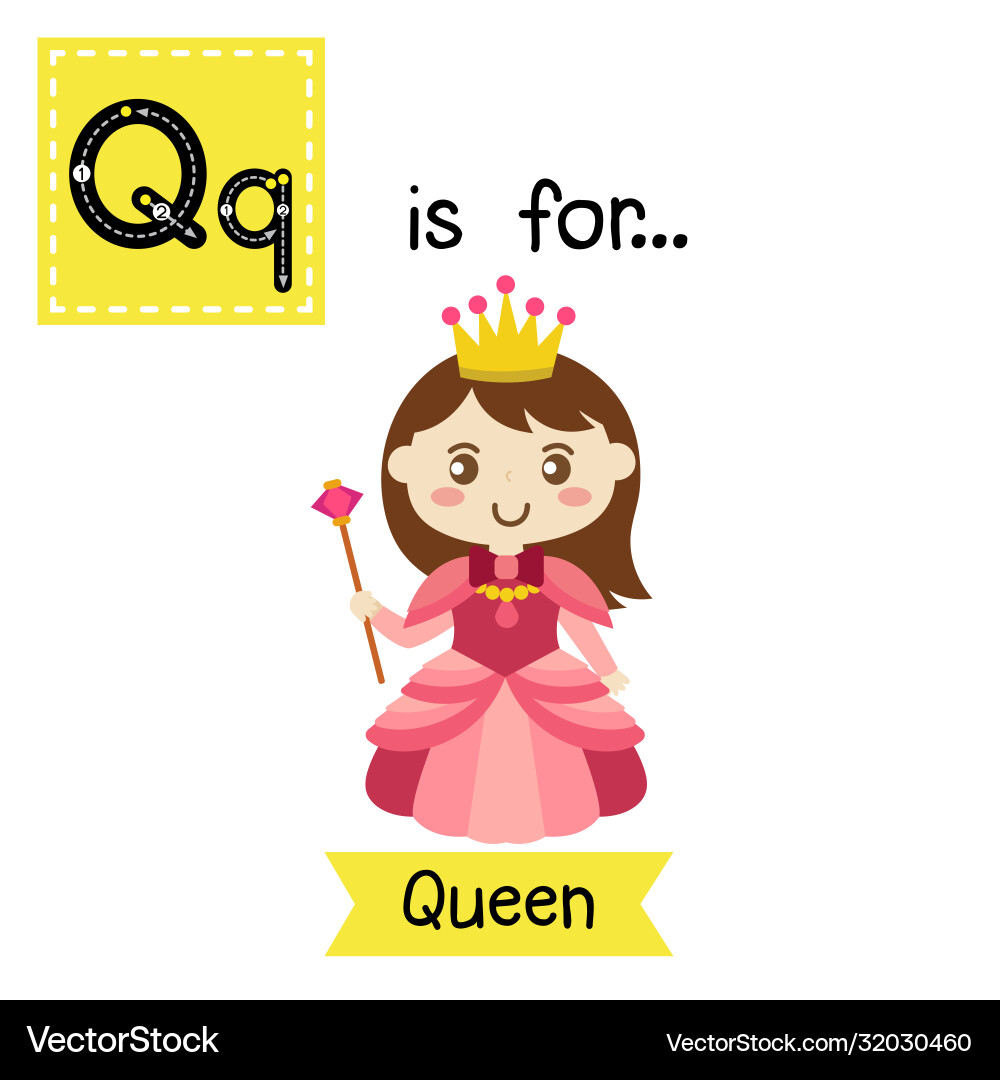 Letter q tracing queen Letter q tracing queen vector image