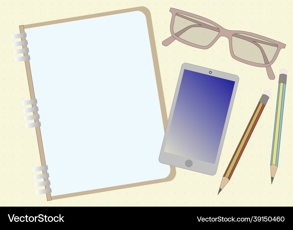 Notebook drawing with mobile device eyeglasses Notebook drawing with mobile device eyeglasses vector image