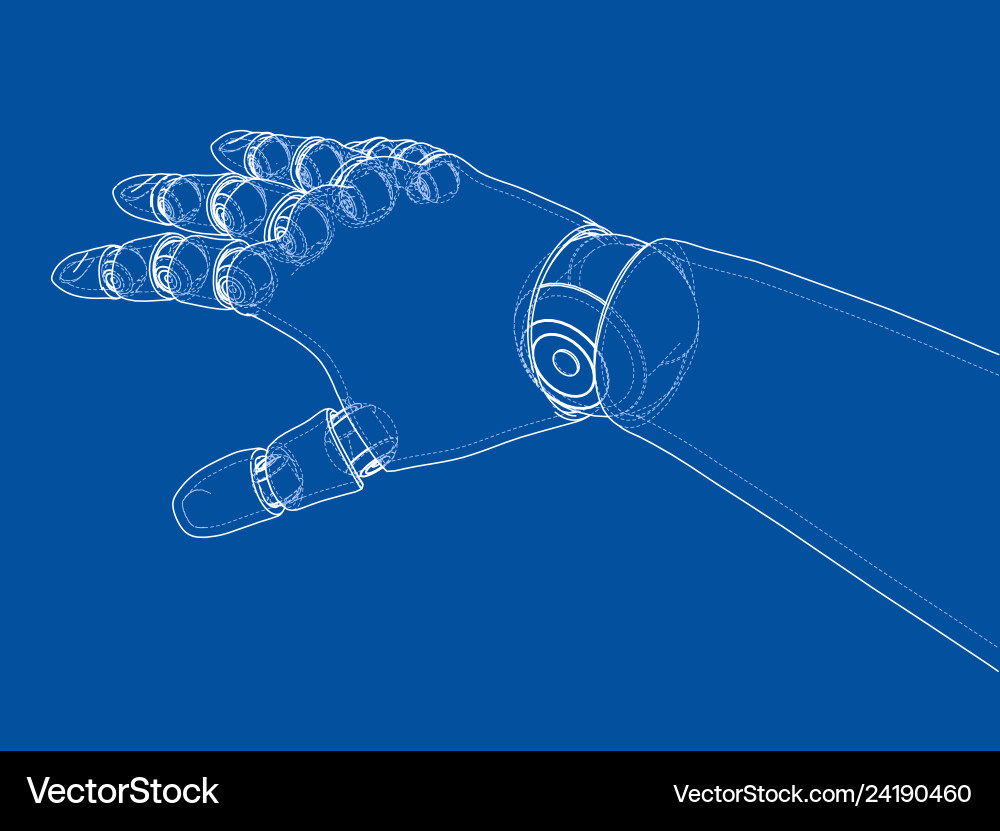 Robot hand outline rendering of 3d Robot hand outline rendering of 3d Vector Image