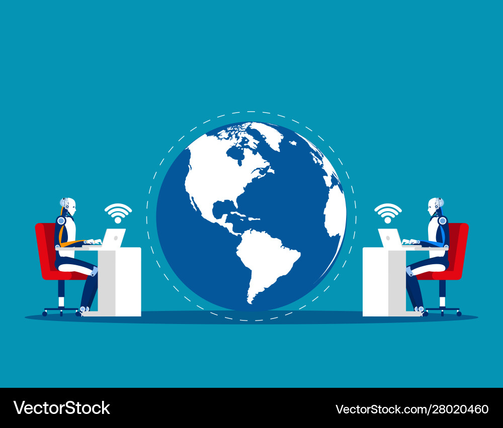 Robot world and connection concept business Robot world and connection concept business vector image
