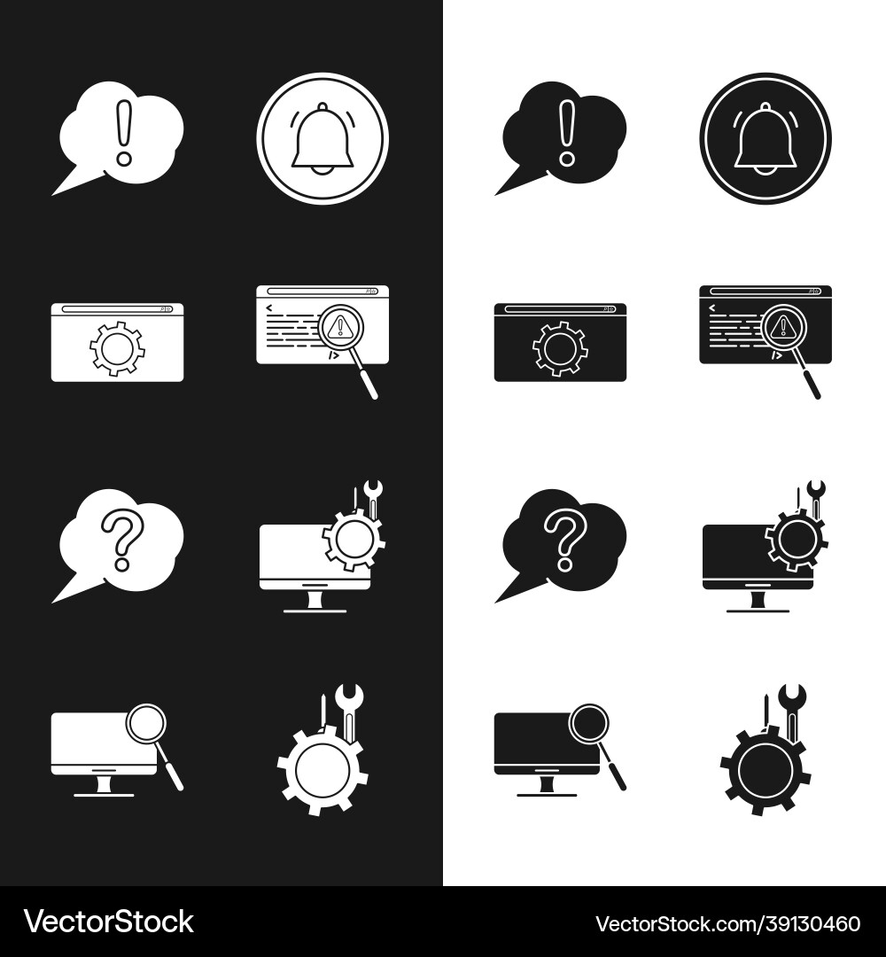 Set system bug concept setting speech bubble Set system bug concept setting speech bubble vector image
