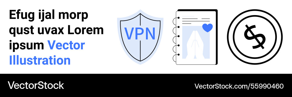 Shield with vpn text notebook heart icon Shield with vpn text notebook heart icon vector image