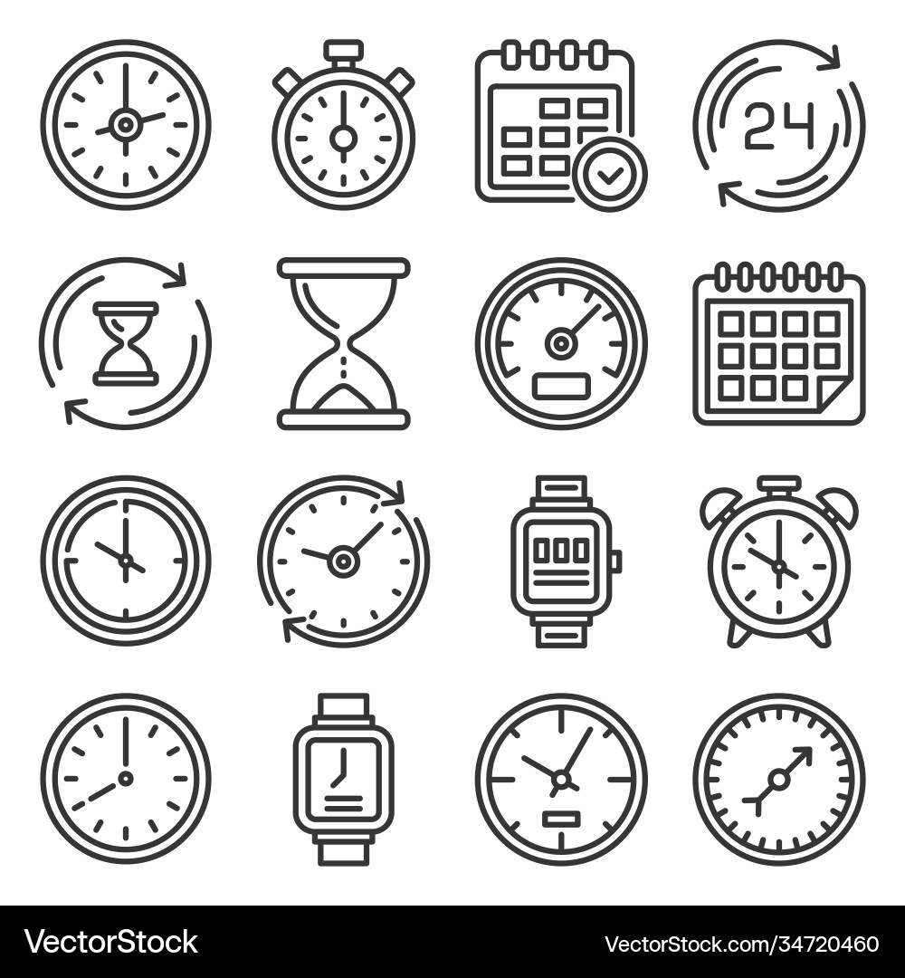 Time and clock icons set on white background vector image