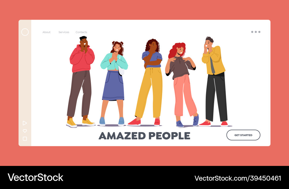 Amazed people landing page template young men Amazed people landing page template young men vector image