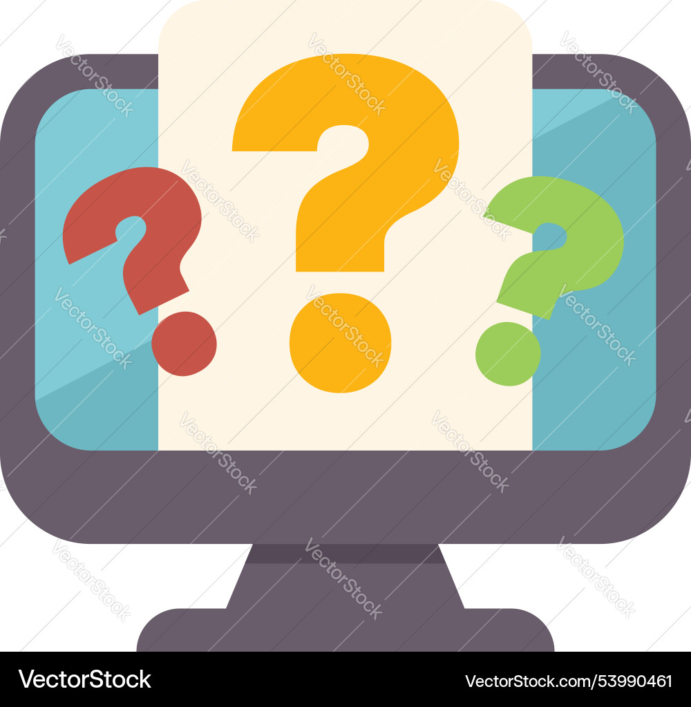 Computer showing question marks on screen Computer showing question marks on screen vector image