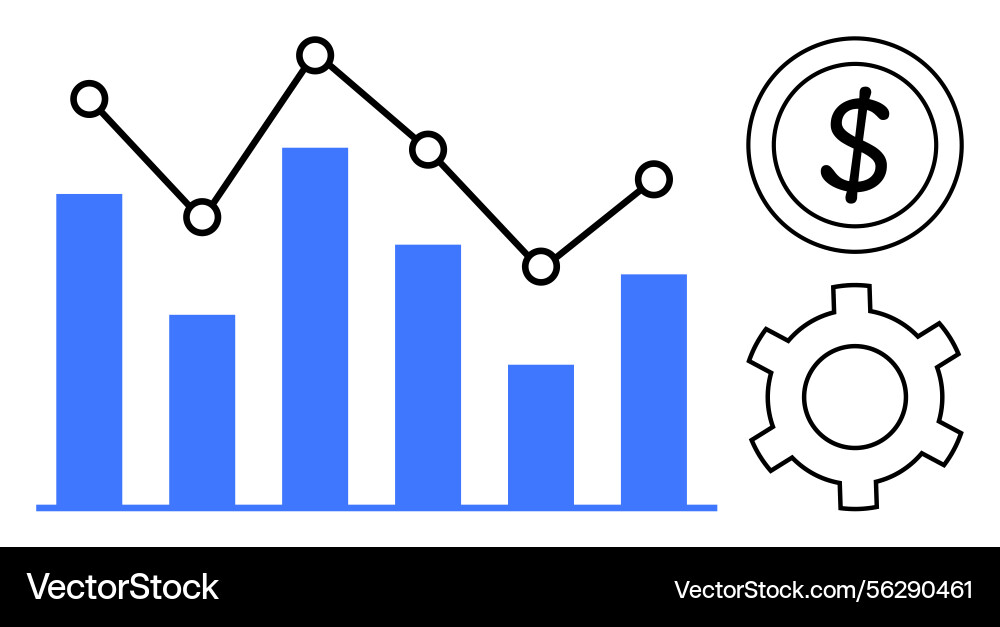 Data analysis with bar chart line graph dollar Data analysis with bar chart line graph dollar vector image