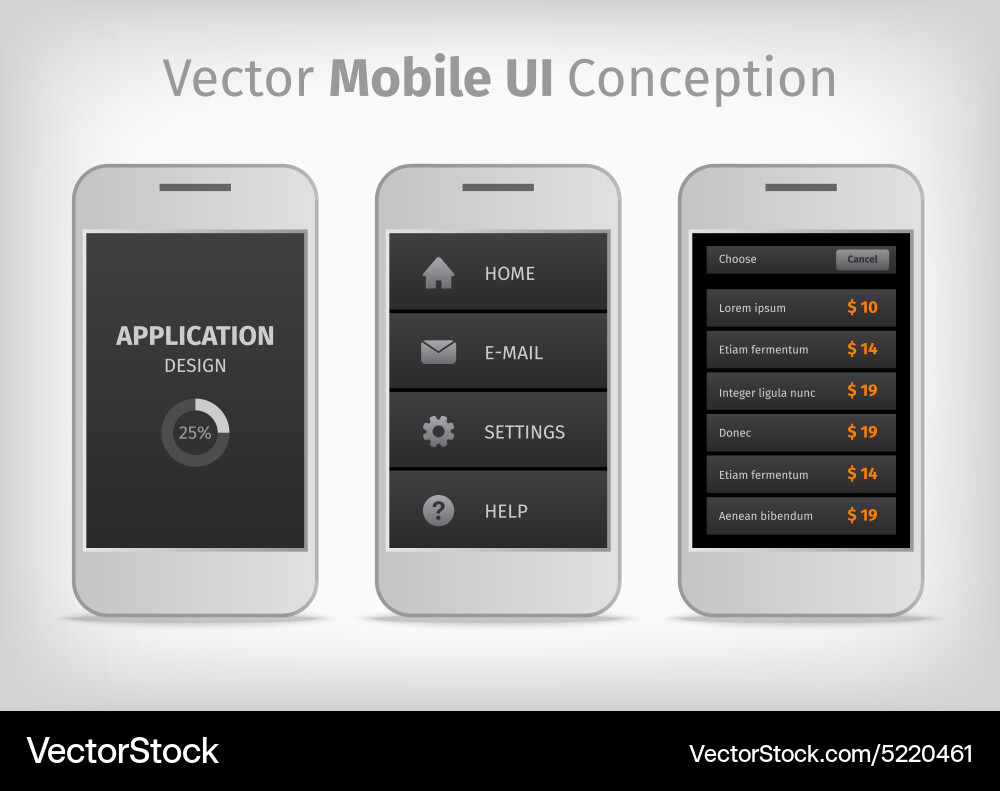 Gray and orange mobile user interface vector image
